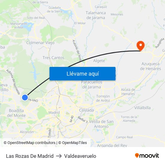 Las Rozas De Madrid to Valdeaveruelo map