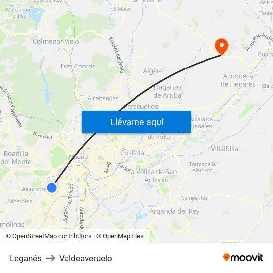Leganés to Valdeaveruelo map