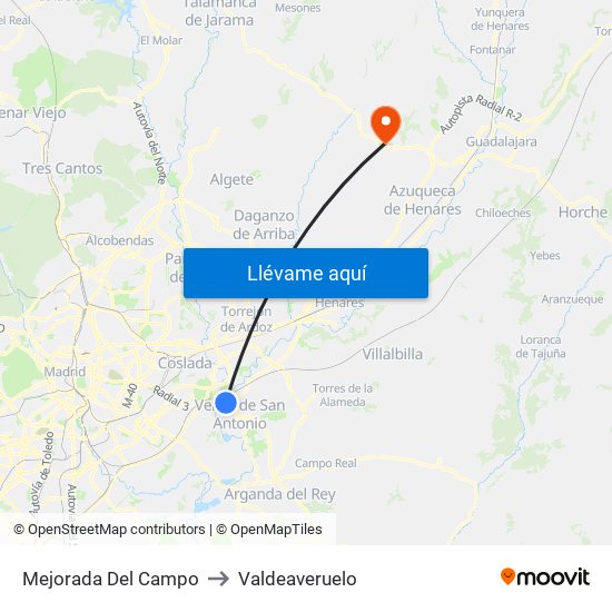 Mejorada Del Campo to Valdeaveruelo map