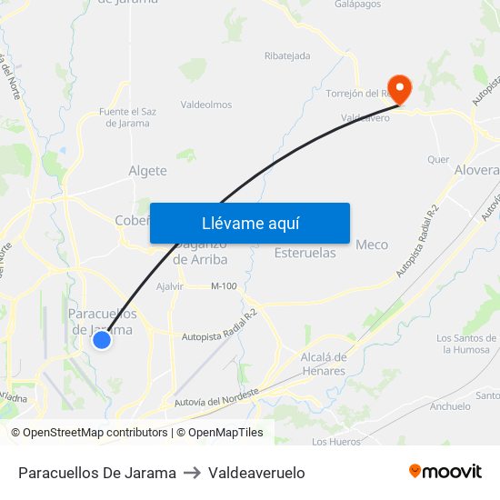 Paracuellos De Jarama to Valdeaveruelo map