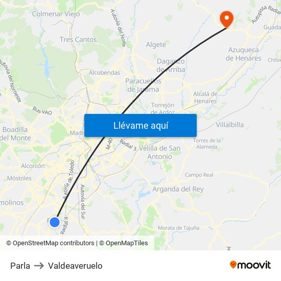 Parla to Valdeaveruelo map