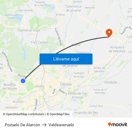 Pozuelo De Alarcón to Valdeaveruelo map