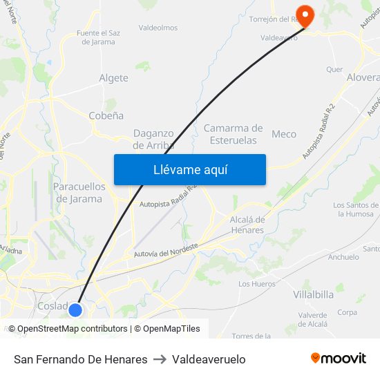 San Fernando De Henares to Valdeaveruelo map