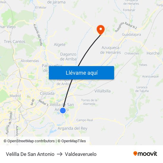 Velilla De San Antonio to Valdeaveruelo map