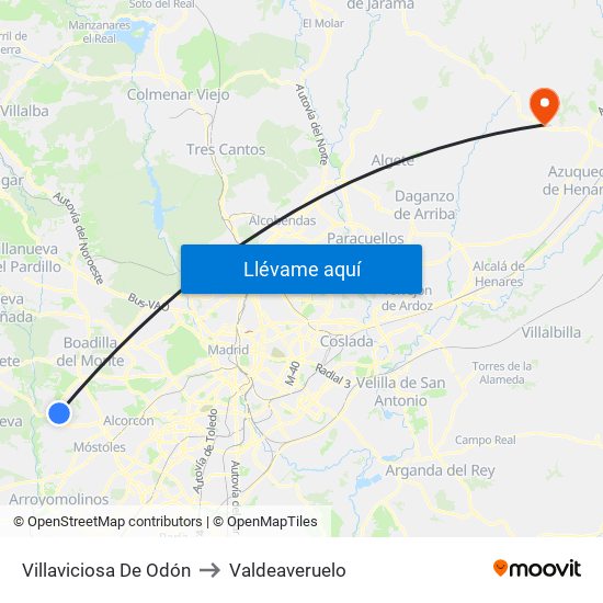 Villaviciosa De Odón to Valdeaveruelo map
