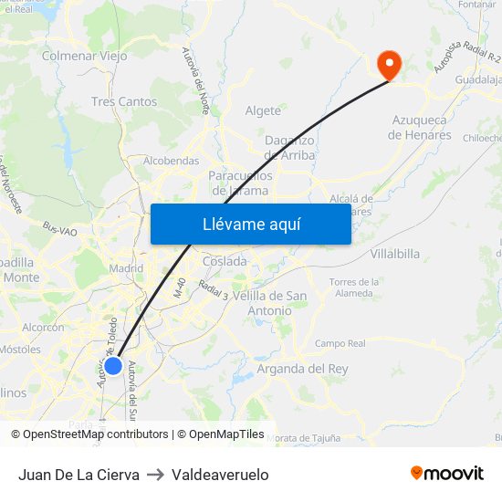 Juan De La Cierva to Valdeaveruelo map
