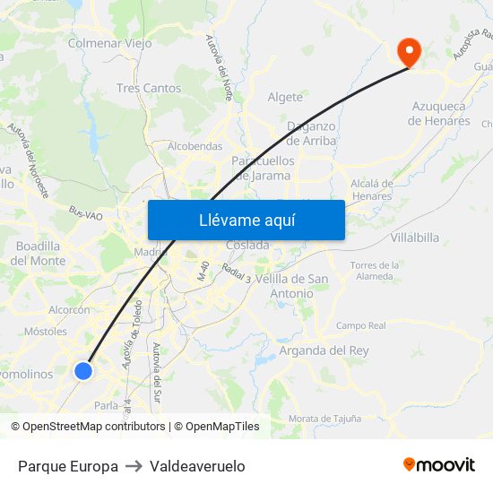 Parque Europa to Valdeaveruelo map