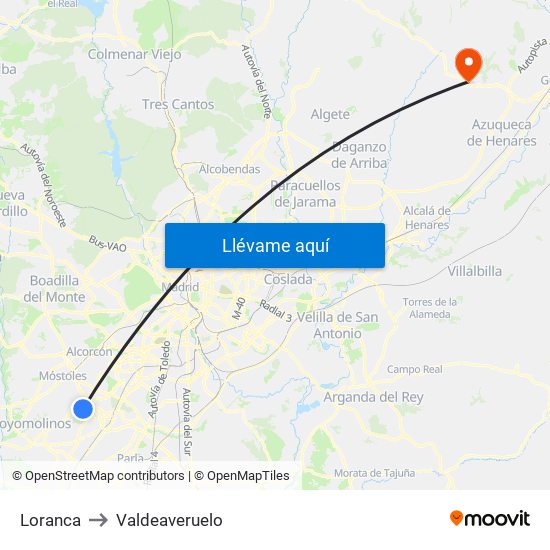 Loranca to Valdeaveruelo map
