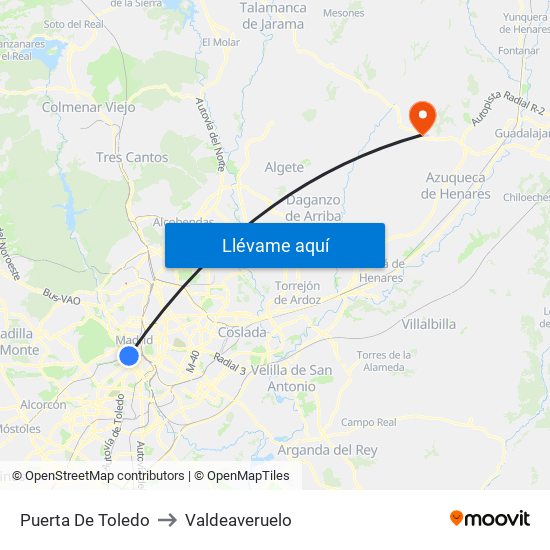 Puerta De Toledo to Valdeaveruelo map