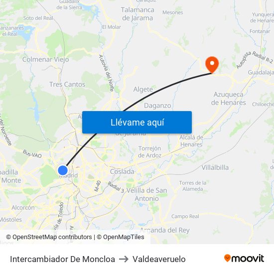 Intercambiador De Moncloa to Valdeaveruelo map