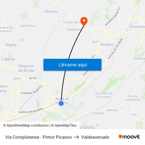 Vía Complutense - Pintor Picasso to Valdeaveruelo map