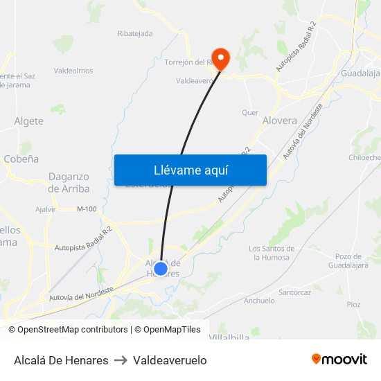Alcalá De Henares to Valdeaveruelo map