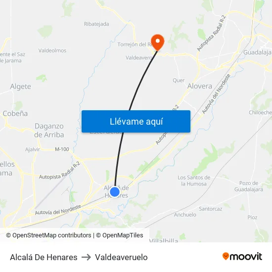 Alcalá De Henares to Valdeaveruelo map