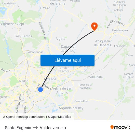 Santa Eugenia to Valdeaveruelo map