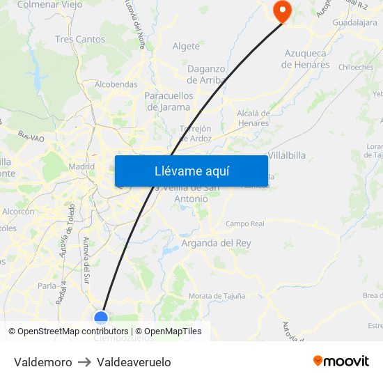 Valdemoro to Valdeaveruelo map