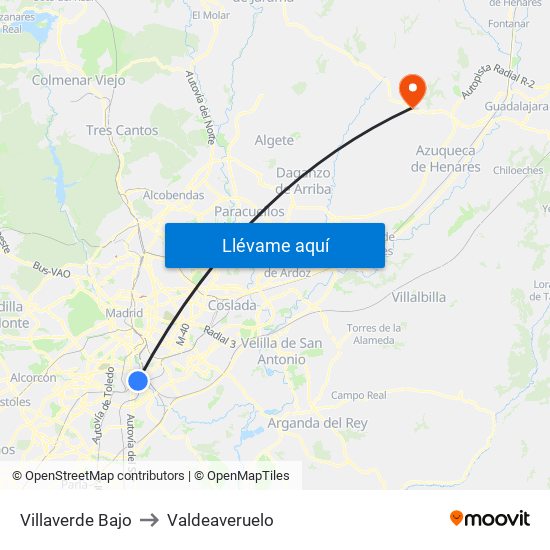 Villaverde Bajo to Valdeaveruelo map