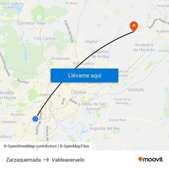 Zarzaquemada to Valdeaveruelo map