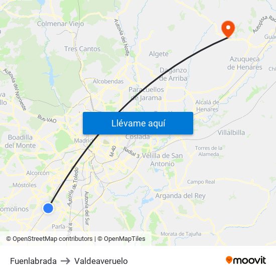 Fuenlabrada to Valdeaveruelo map