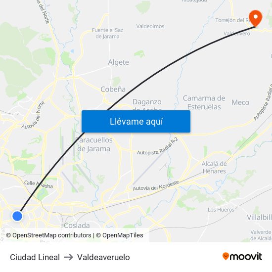 Ciudad Lineal to Valdeaveruelo map