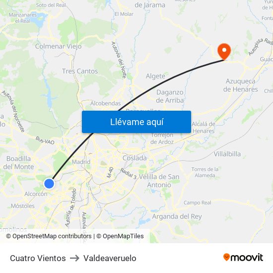 Cuatro Vientos to Valdeaveruelo map