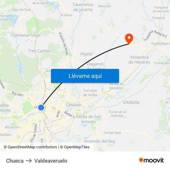 Chueca to Valdeaveruelo map