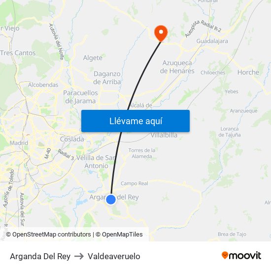 Arganda Del Rey to Valdeaveruelo map