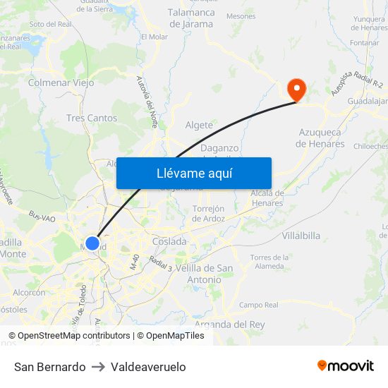 San Bernardo to Valdeaveruelo map