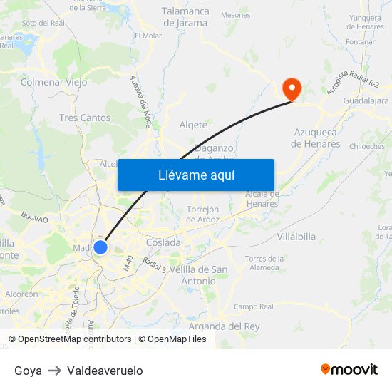 Goya to Valdeaveruelo map