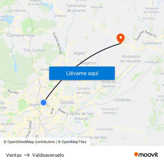 Ventas to Valdeaveruelo map