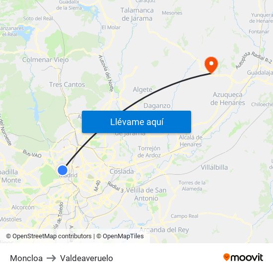 Moncloa to Valdeaveruelo map