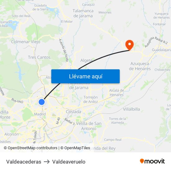 Valdeacederas to Valdeaveruelo map
