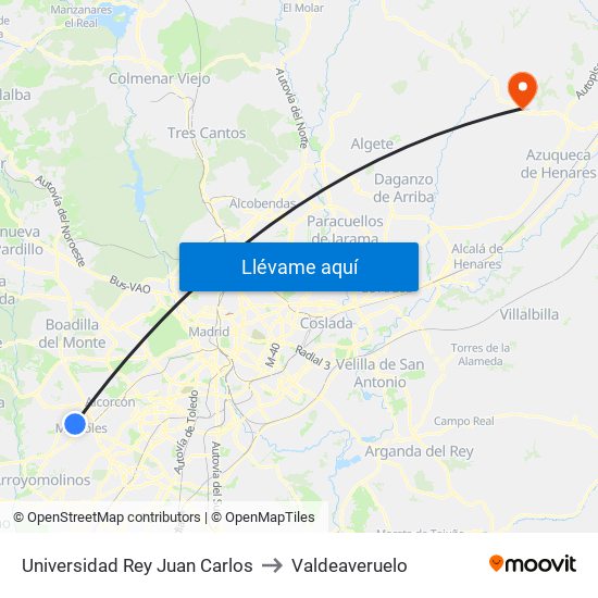 Universidad Rey Juan Carlos to Valdeaveruelo map