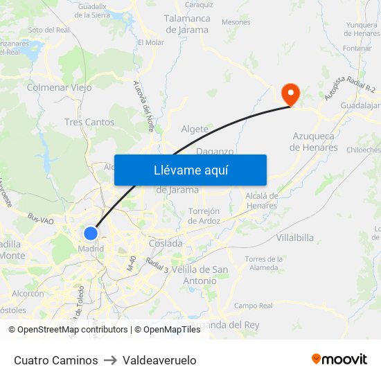 Cuatro Caminos to Valdeaveruelo map