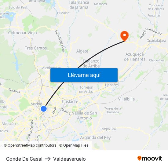 Conde De Casal to Valdeaveruelo map