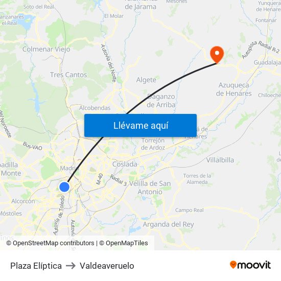 Plaza Elíptica to Valdeaveruelo map