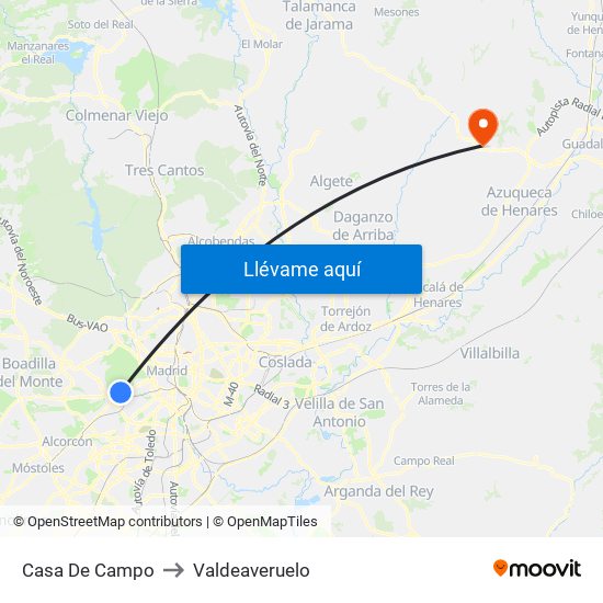 Casa De Campo to Valdeaveruelo map