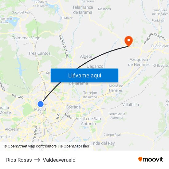 Ríos Rosas to Valdeaveruelo map