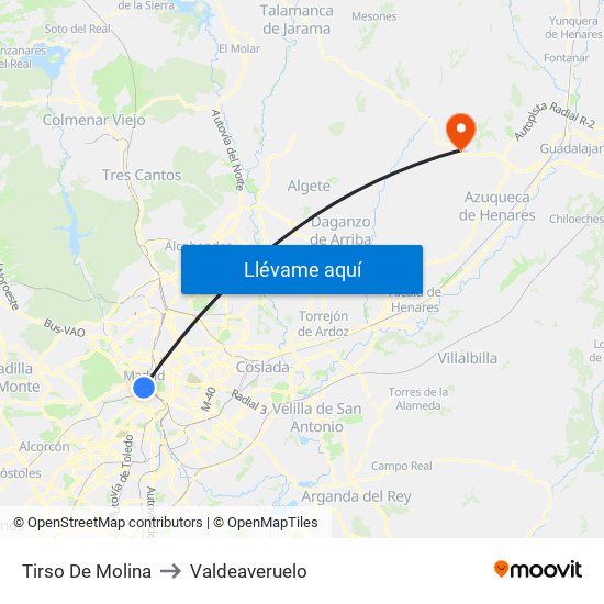 Tirso De Molina to Valdeaveruelo map