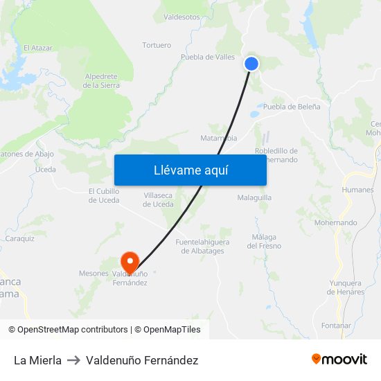 La Mierla to Valdenuño Fernández map