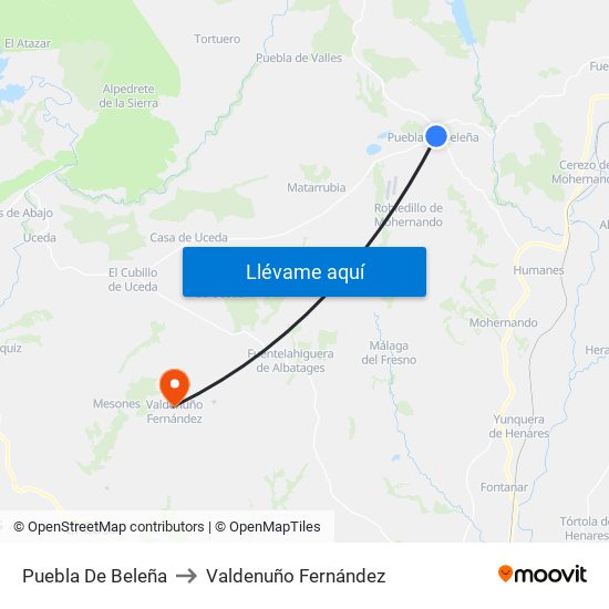 Puebla De Beleña to Valdenuño Fernández map