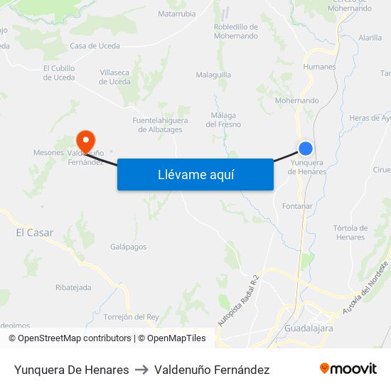 Yunquera De Henares to Valdenuño Fernández map