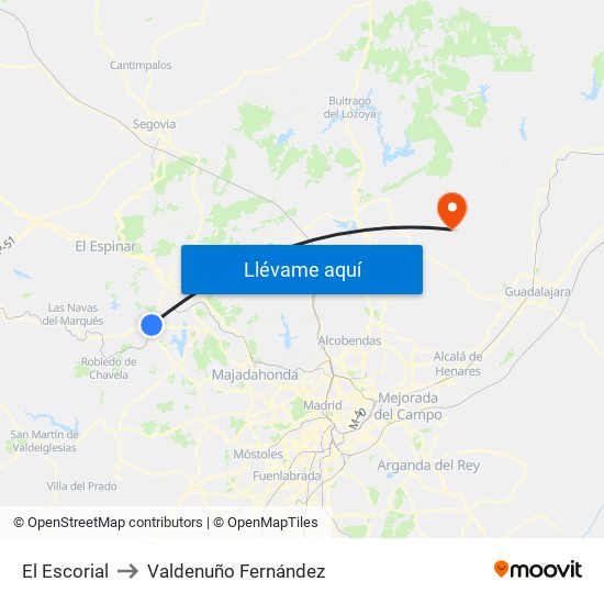 El Escorial to Valdenuño Fernández map