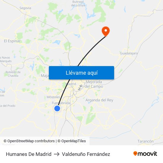 Humanes De Madrid to Valdenuño Fernández map