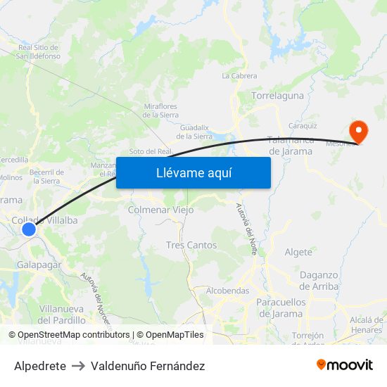 Alpedrete to Valdenuño Fernández map