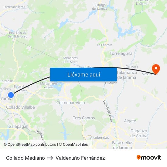 Collado Mediano to Valdenuño Fernández map