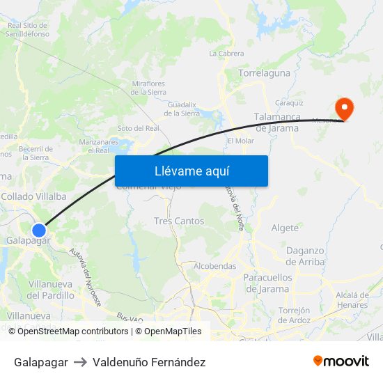 Galapagar to Valdenuño Fernández map