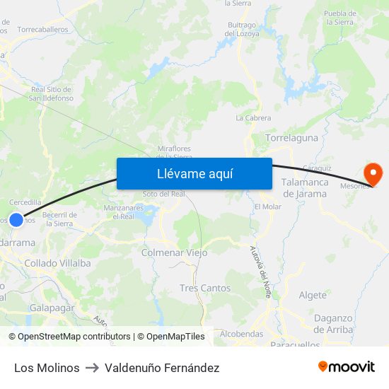 Los Molinos to Valdenuño Fernández map