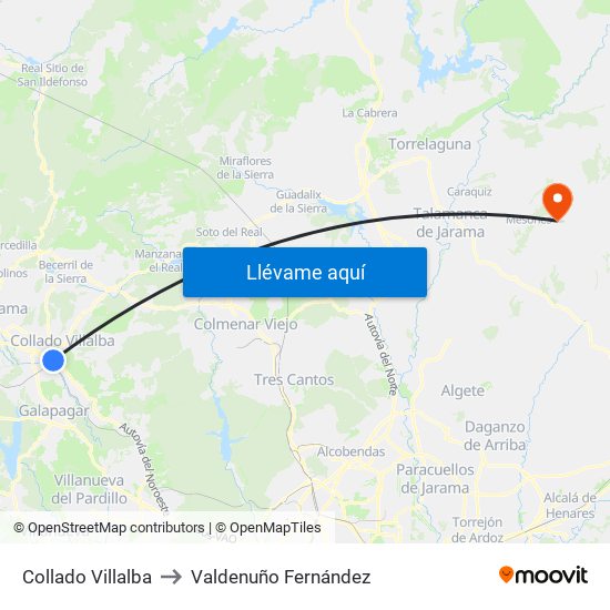 Collado Villalba to Valdenuño Fernández map