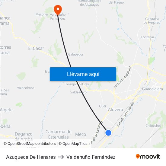 Azuqueca De Henares to Valdenuño Fernández map