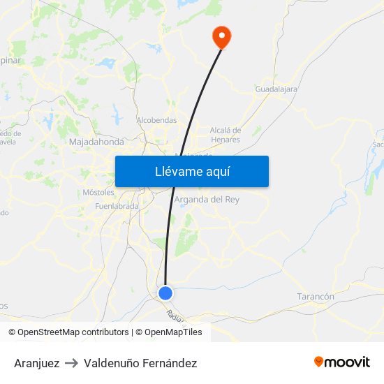 Aranjuez to Valdenuño Fernández map